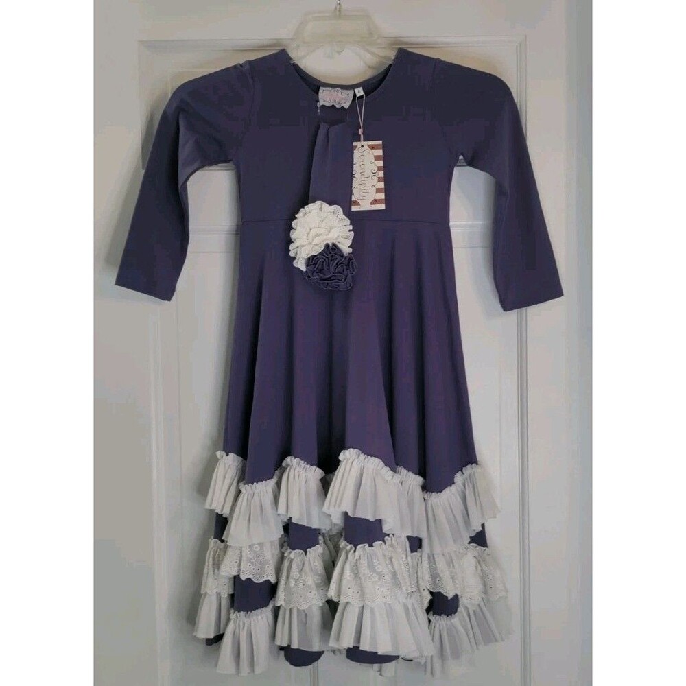 Serendipity Girls Dress Dipity Twirl Headband Size 6 Periwinkle White NWT NEW